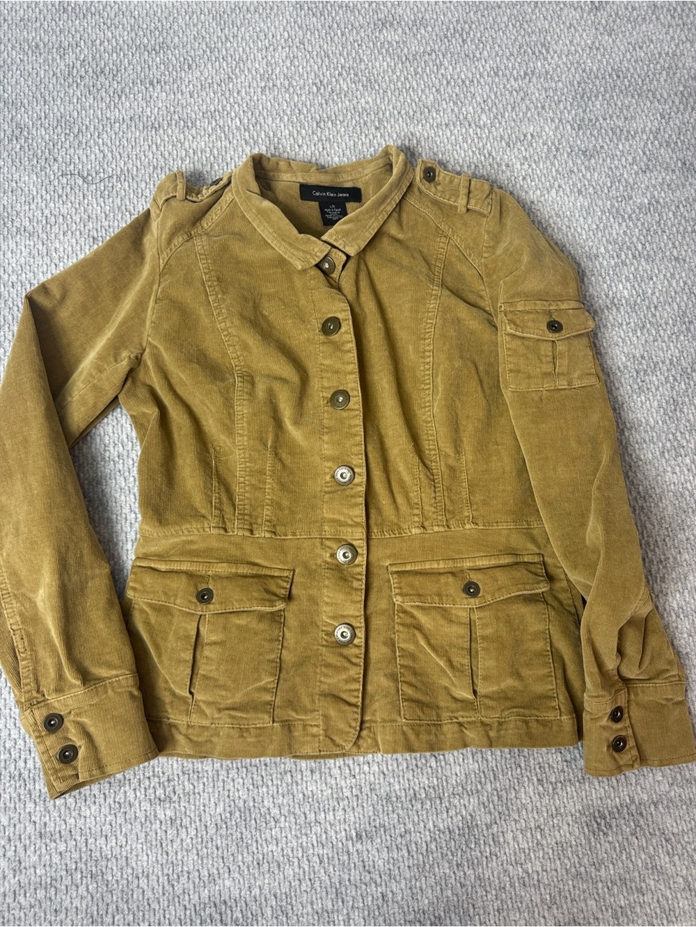 Y2K Calvin Klein Camel Military Corduroy Jacket Sz L